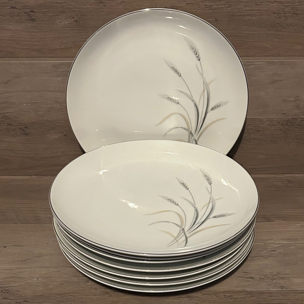 Lot of 7 Vintage Kaysons Fine China 9.5” Dinner Plates Japan Silver Rhythm